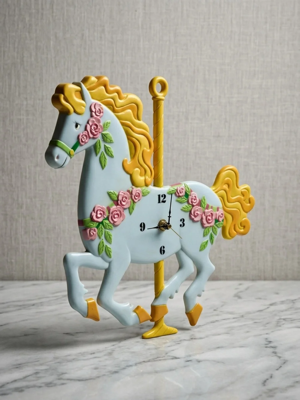 Vintage J.S.N.Y. Plastic Carousel Horse Wall Clock Retro Nursery Decor